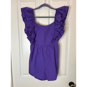 American Threads Purple Ruffle Shoulder Bow Back Romper A2531-2 Small NEW